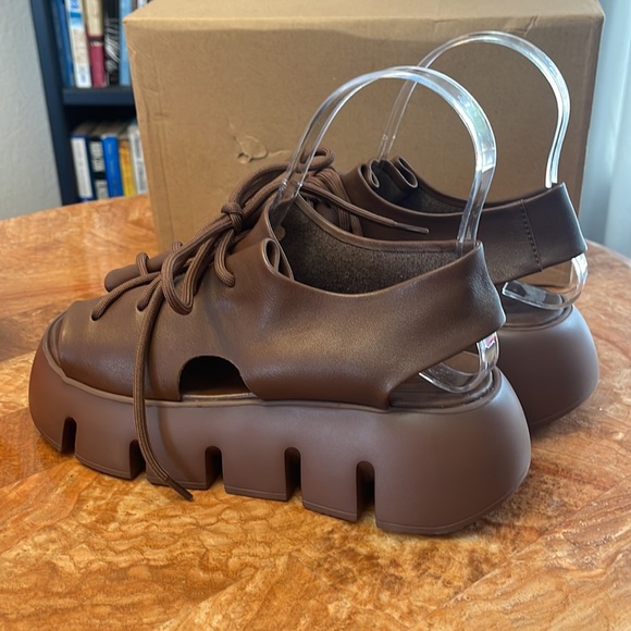 NIB    HZM | Coffee Lace-Up Super Soft Leather Platform Sandal   ZL840 - Picture 6 of 12